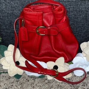 Rare vintage Coach red leather belted pouch crossbody bag,style 4156
